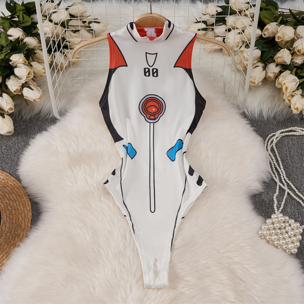 Turtleneck Bodysuit - Mono blanco con estampado de dibujos