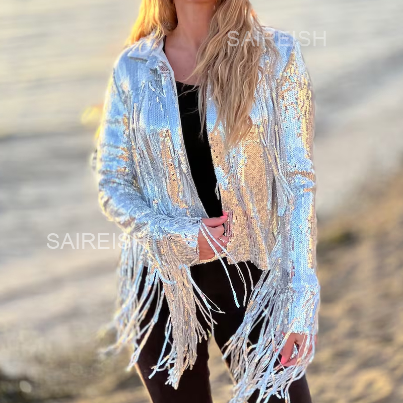 Women'S Fashion Bomber Jacket - Chaqueta Bomber Harajuku Unisex con lentejuelas