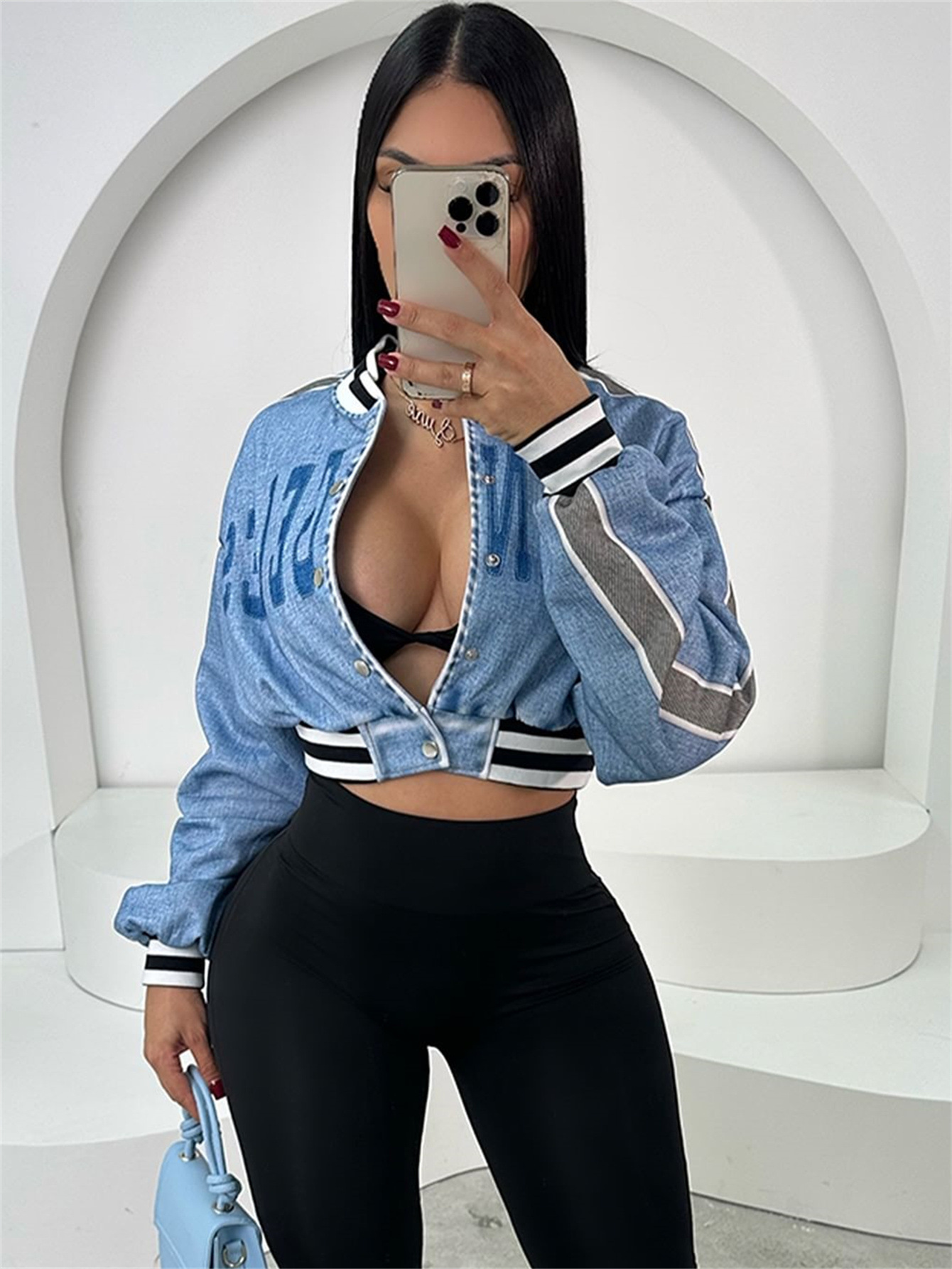 Women'S Fashion Bomber Jacket - Chaqueta Bomber Vaquera Estilo Urbano Euroamericano,