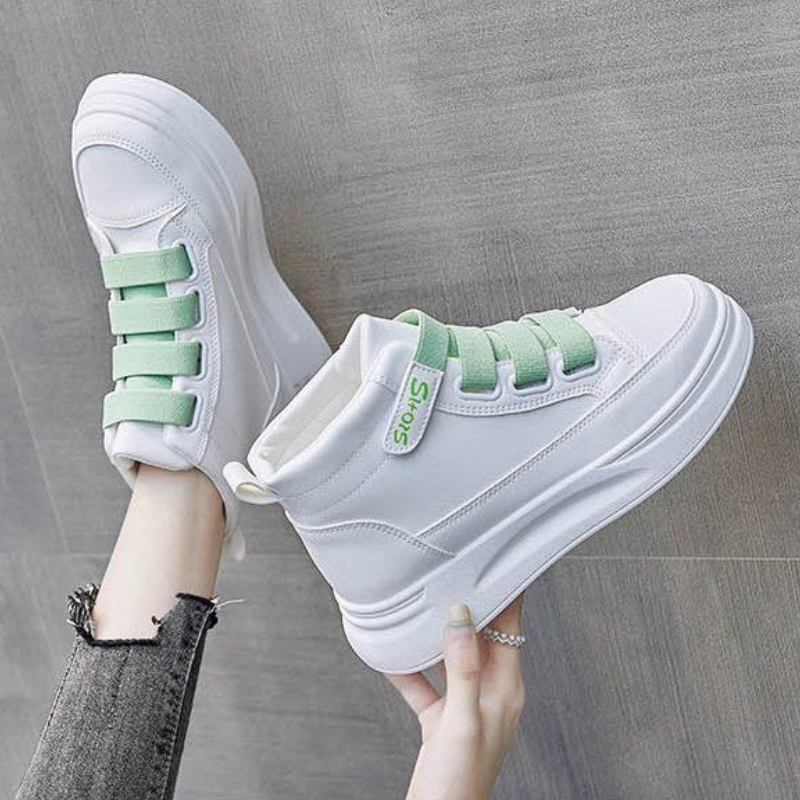 Women'S Fashion Velcro Sneakers - Zapatillas altas blancas versátiles para mujer,