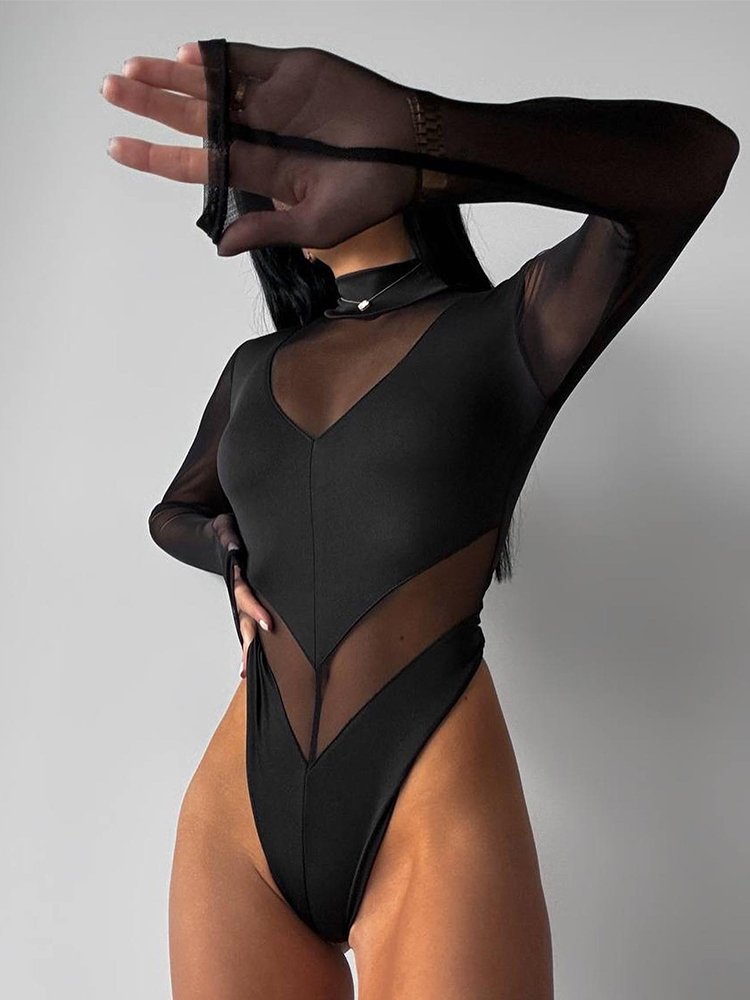 Turtleneck Bodysuit - Body de retales de malla para