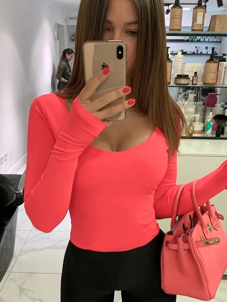 Turtleneck Bodysuit - Body naranja neón para mujer, ceñido