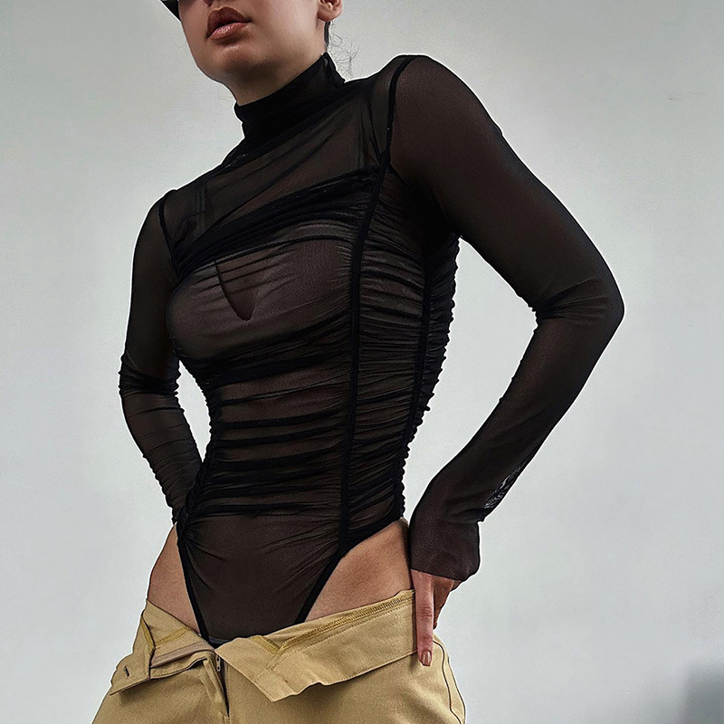 Turtleneck Bodysuit - Body ajustado de malla de manga