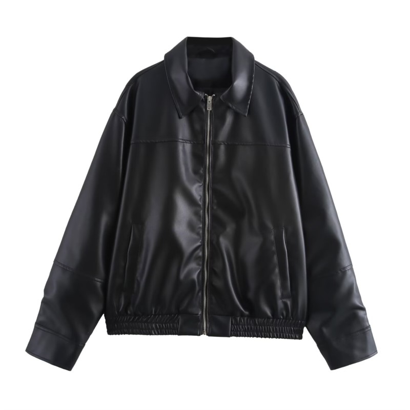 Women'S Fashion Bomber Jacket - Chaquetas Bomber de cuero PU Vintage