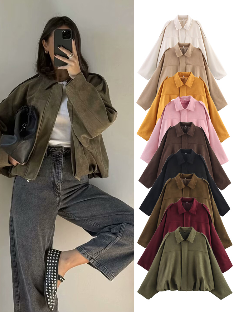 Women'S Fashion Bomber Jacket - TFMLN, chaqueta Bomber de gamuza para