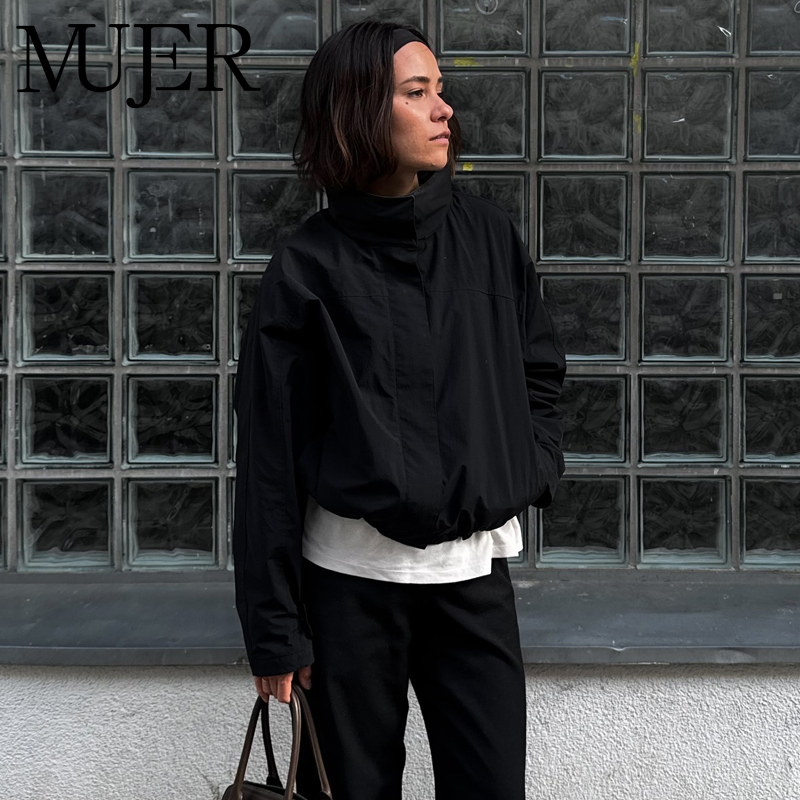 Women'S Fashion Bomber Jacket - MUJER cortavientos negro para mujer, chaqueta