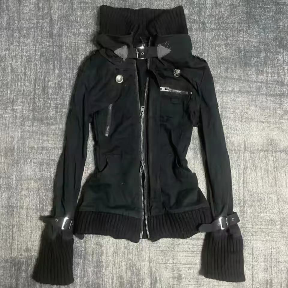 Women'S Fashion Zip Up Hoodies - Chaqueta de Motociclista Informal con Cuello