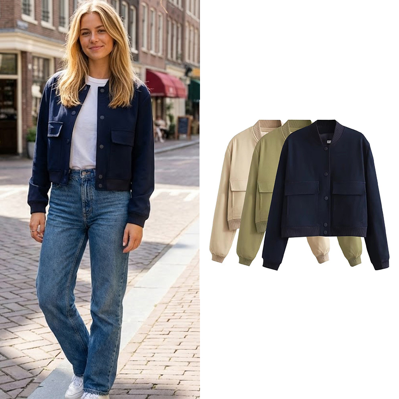 Women'S Fashion Bomber Jacket - Willshela-Chaqueta Bomber Lisa para mujer, abrigo