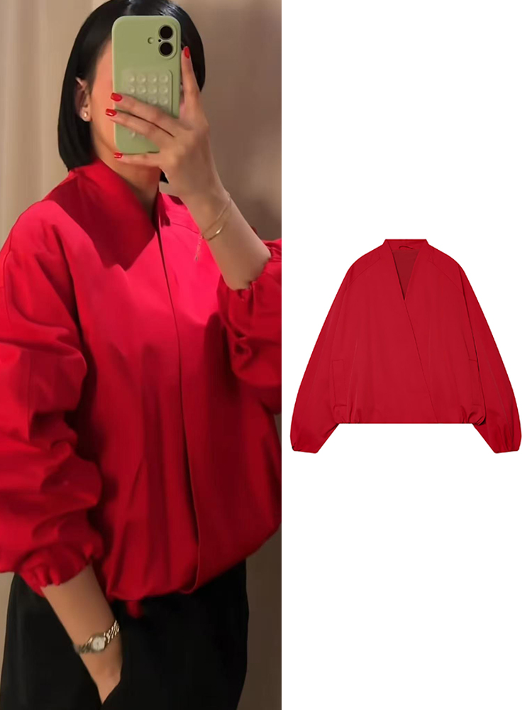 Chaqueta Bomber Corta Roja de  - Women'S Fashion Bomber Jacket reseña y precio